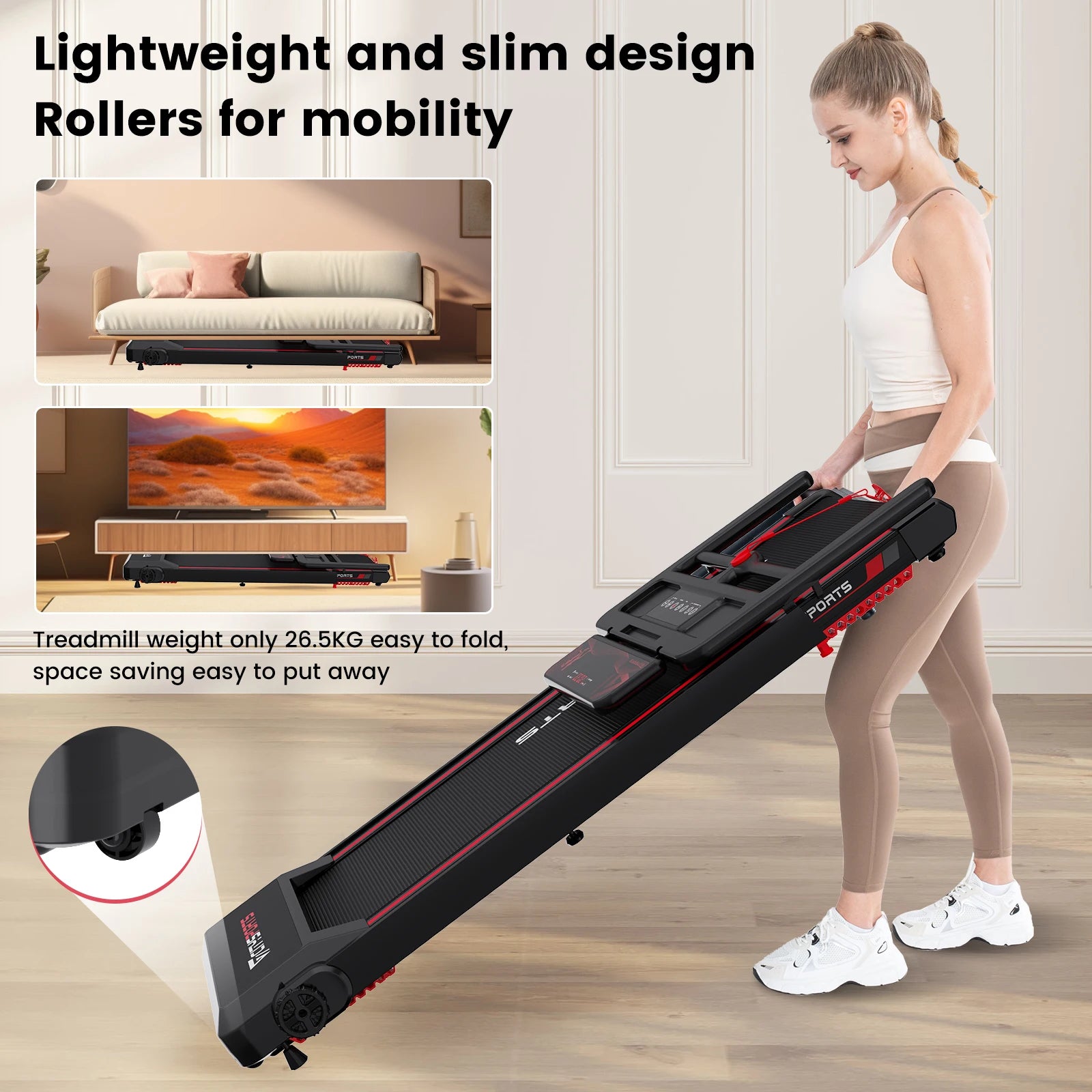CITYSPORTS PRO Electric Folding Treadmill with Auto Incline - 12 km/h Max Speed, Smart App Control, LED Display, Compact Home &