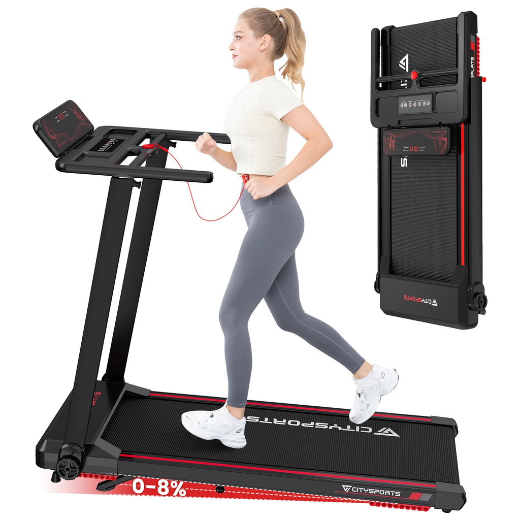 CITYSPORTS PRO Electric Folding Treadmill with Auto Incline - 12 km/h Max Speed, Smart App Control, LED Display, Compact Home &