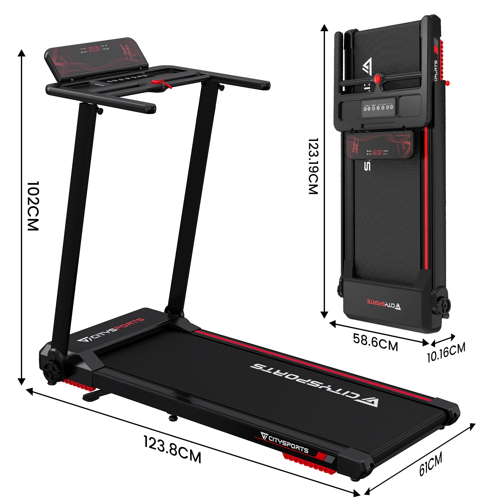 CITYSPORTS PRO Electric Folding Treadmill with Auto Incline - 12 km/h Max Speed, Smart App Control, LED Display, Compact Home &